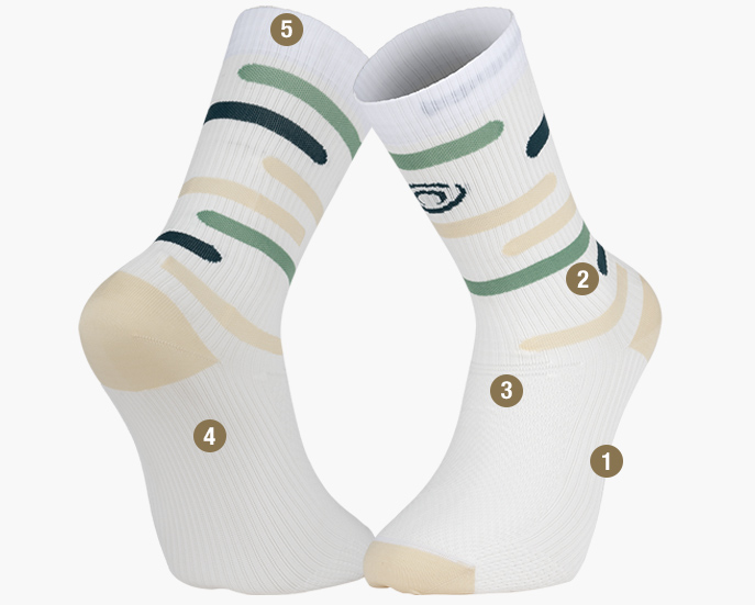 Light RUN high socks White/Green/Beige